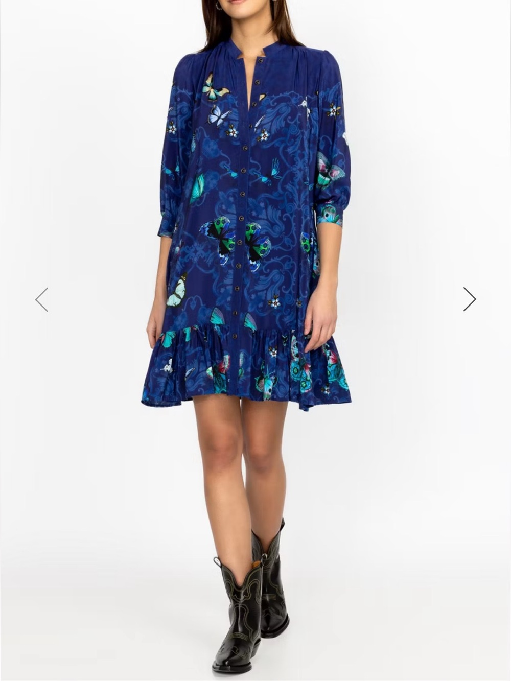 Johnny Was RILEY MINI DRESS Butterfly blue swing mini Silk dress size 2X